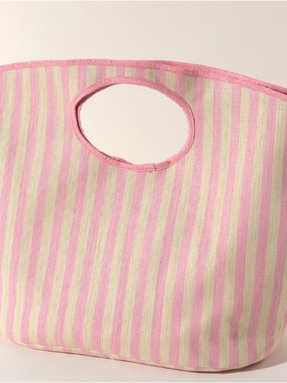 2 Striped Pink & Cream Tote Bags - Picture 2 of 9